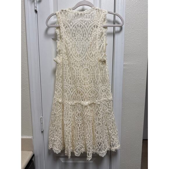 Free People Ivory Heart In Two Relaxed V Neck Lace Fairy Mini Dress Size XS - Picture 3 of 6